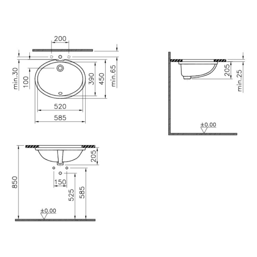 Product Specification image of VitrA S20 520mm Oval Undercounter Basin